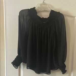 CeCe Black Ruffled 3/4 Sleeve Blouse